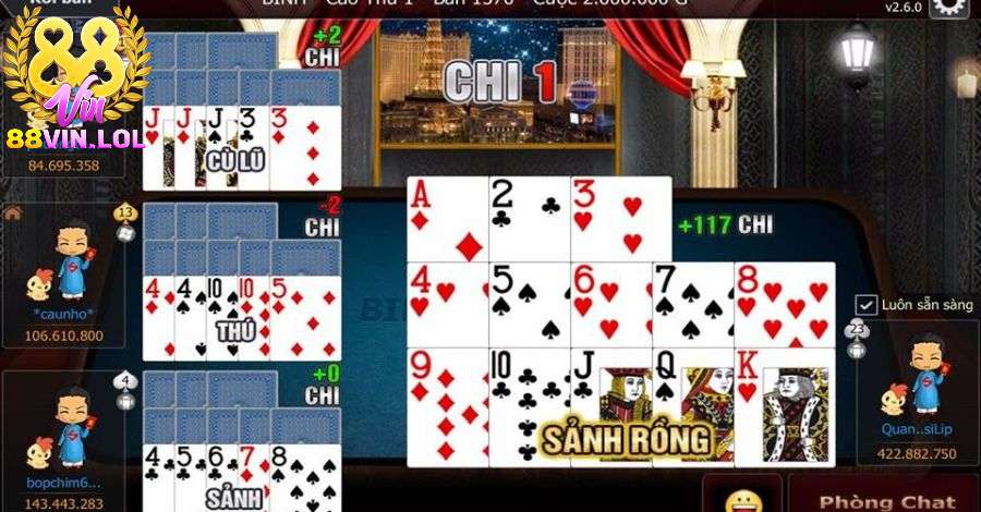 Luật chơi game bài Mậu Binh đòi hỏi phải sắp xếp các là bài theo từng chi